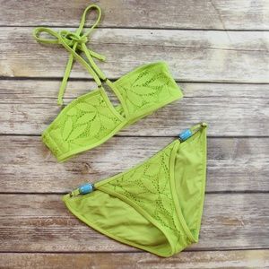 aerie Neon Yellow Green Bandeau Bikini
